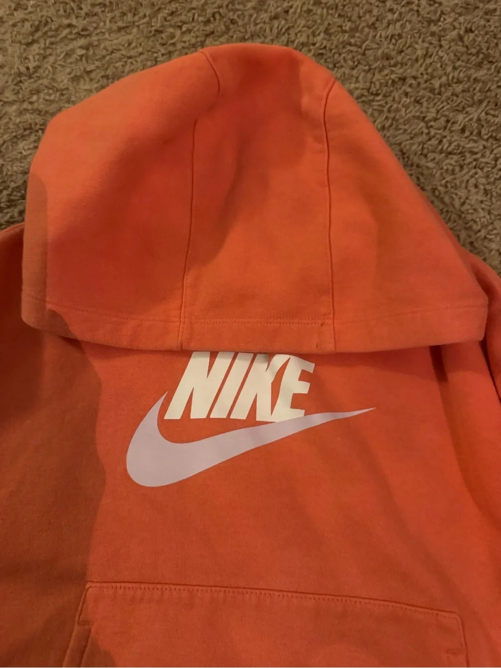 Nike Women's Coral-Orange Cowl Hoodie with White Logo